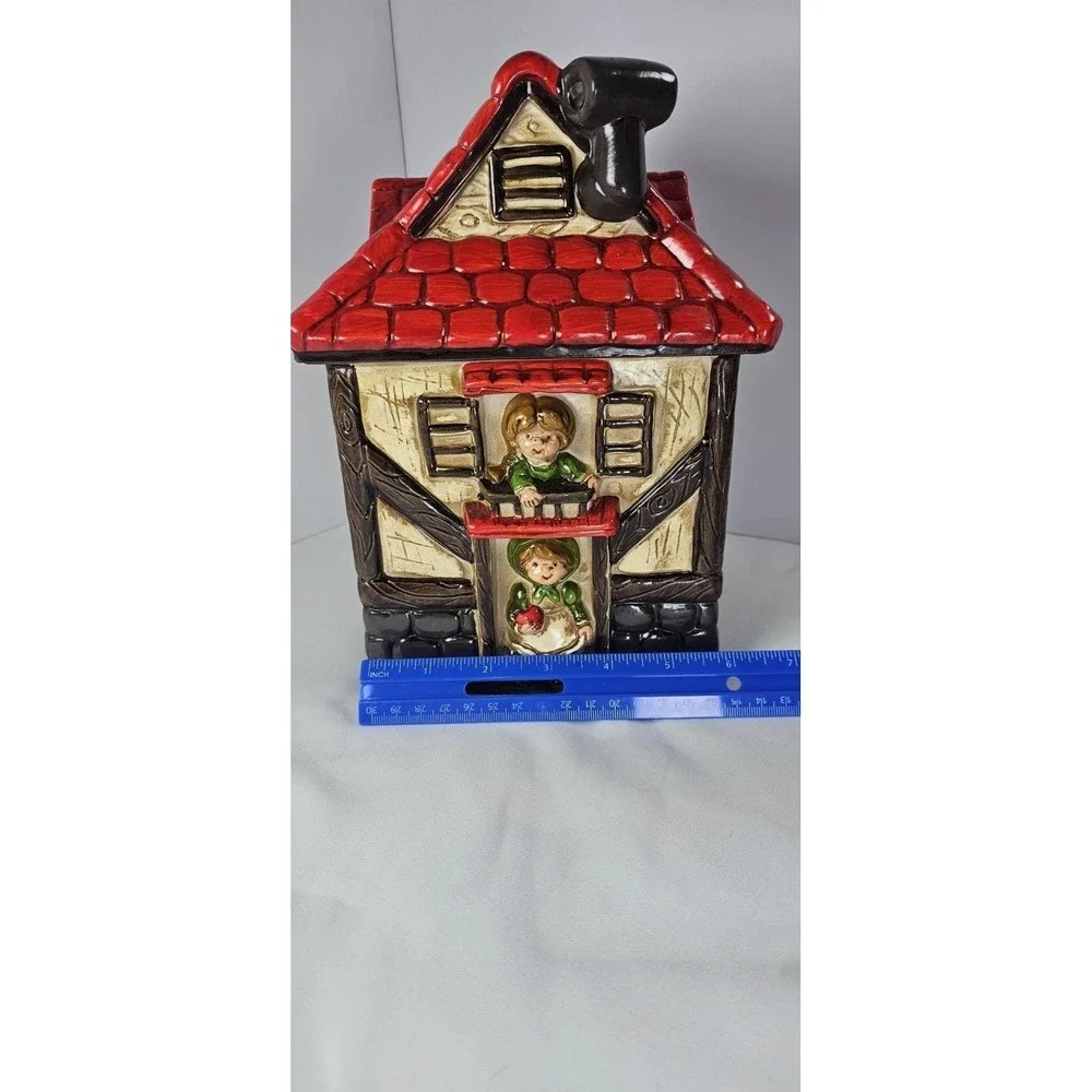 Vintage Cottage‎ House Cookie Jar with Boy & Girl Cookie Jar made in Japan NOS